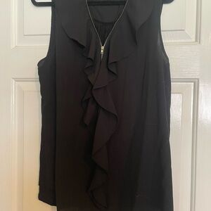 Tempted Black Ruffle Zip-Front Sleeveless Camisole